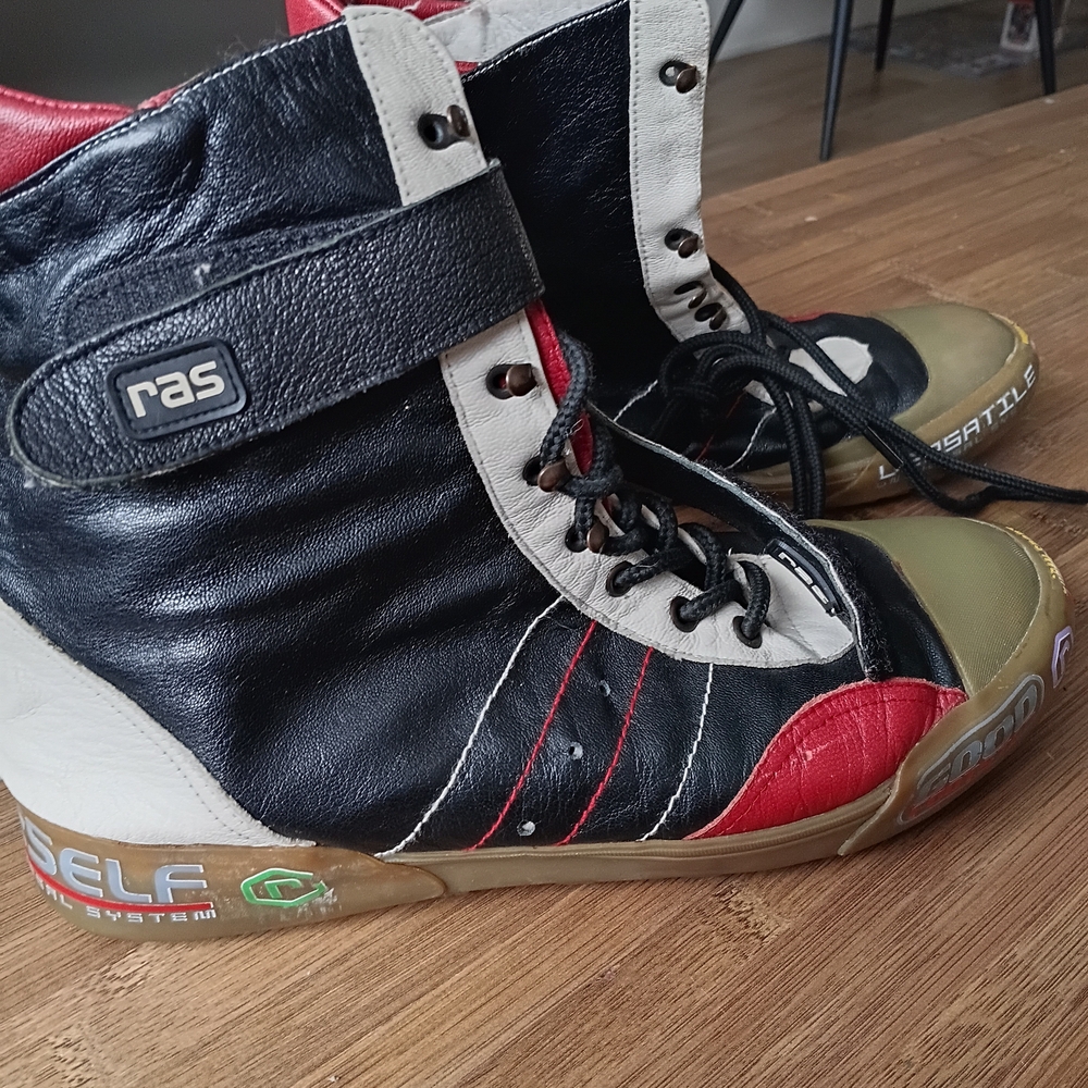 Ras High-Top Sneakers in Black, Red, and Tan